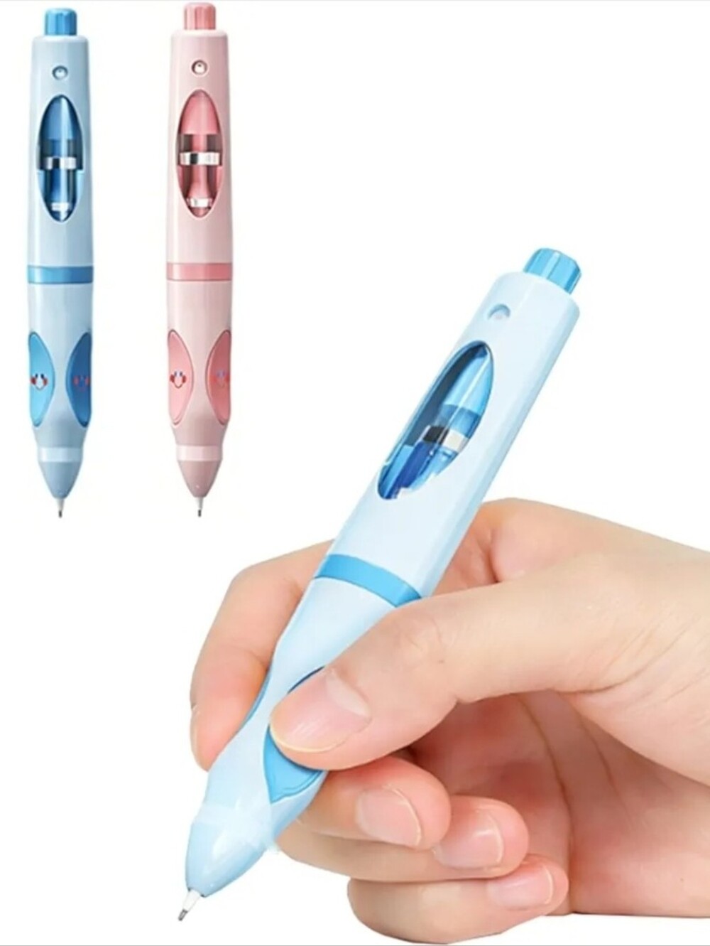 Posture-Correcting Handwriting Gripper Pen with Automatic Refill 12 Refills Blue